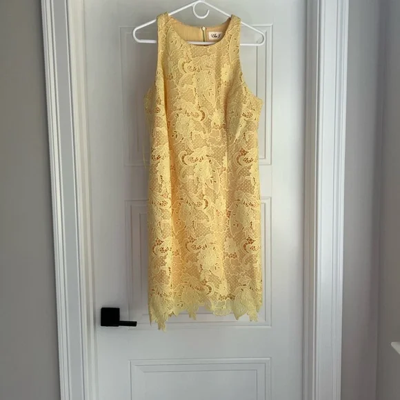 Eliza J yellow floral lace dress